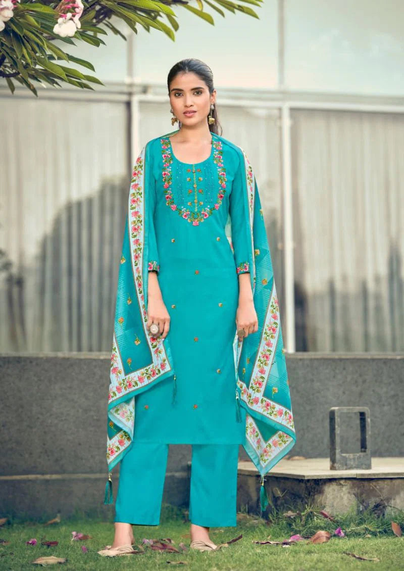 Woodee Bawree Rayon Thread Worked Kurti With Bottom Dupatta