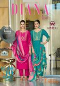 Woodee Diana Vol 2 Viscose Sequence Threadwork Kurti Pant And Dupatta