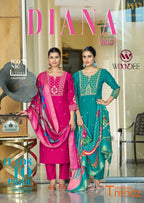 Woodee Diana Vol 2 Viscose Sequence Threadwork Kurti Pant And Dupatta