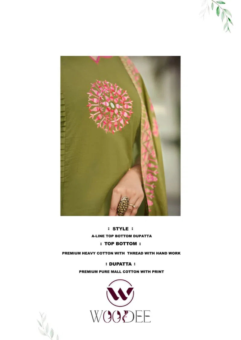 Woodee Haseen Cotton Thread Worked Kurti With Bottom Dupatta