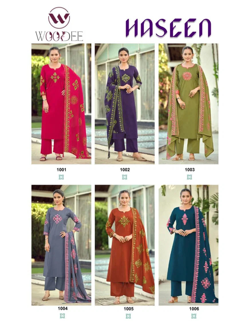 Woodee Haseen Cotton Thread Worked Kurti With Bottom Dupatta