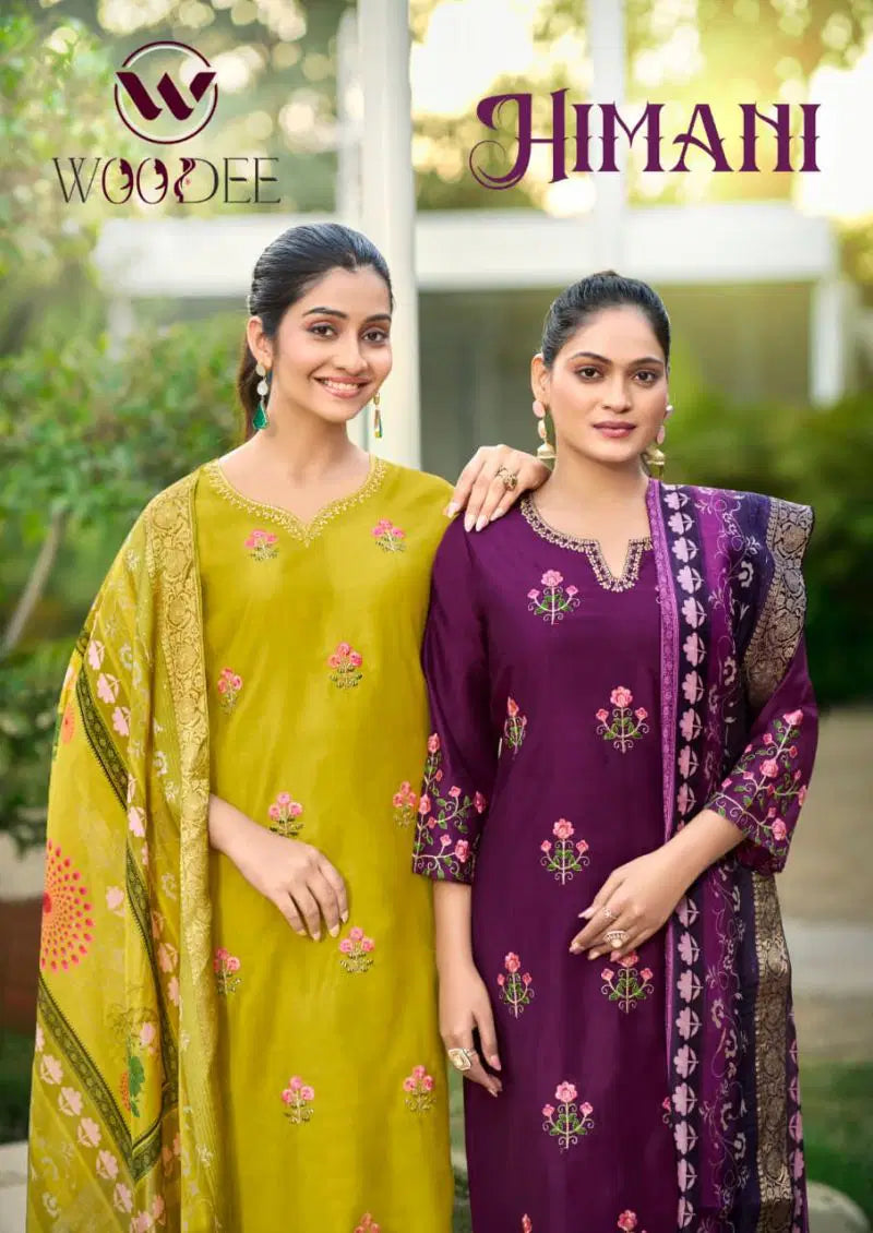Woodee Himani Viscose Gadhwal Threadwork Top Bottom And Dupatta