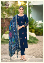 Woodee Himani Viscose Gadhwal Threadwork Top Bottom And Dupatta