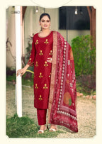 Woodee Himani Viscose Gadhwal Threadwork Top Bottom And Dupatta