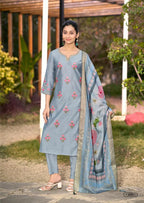 Woodee Himani Viscose Gadhwal Threadwork Top Bottom And Dupatta