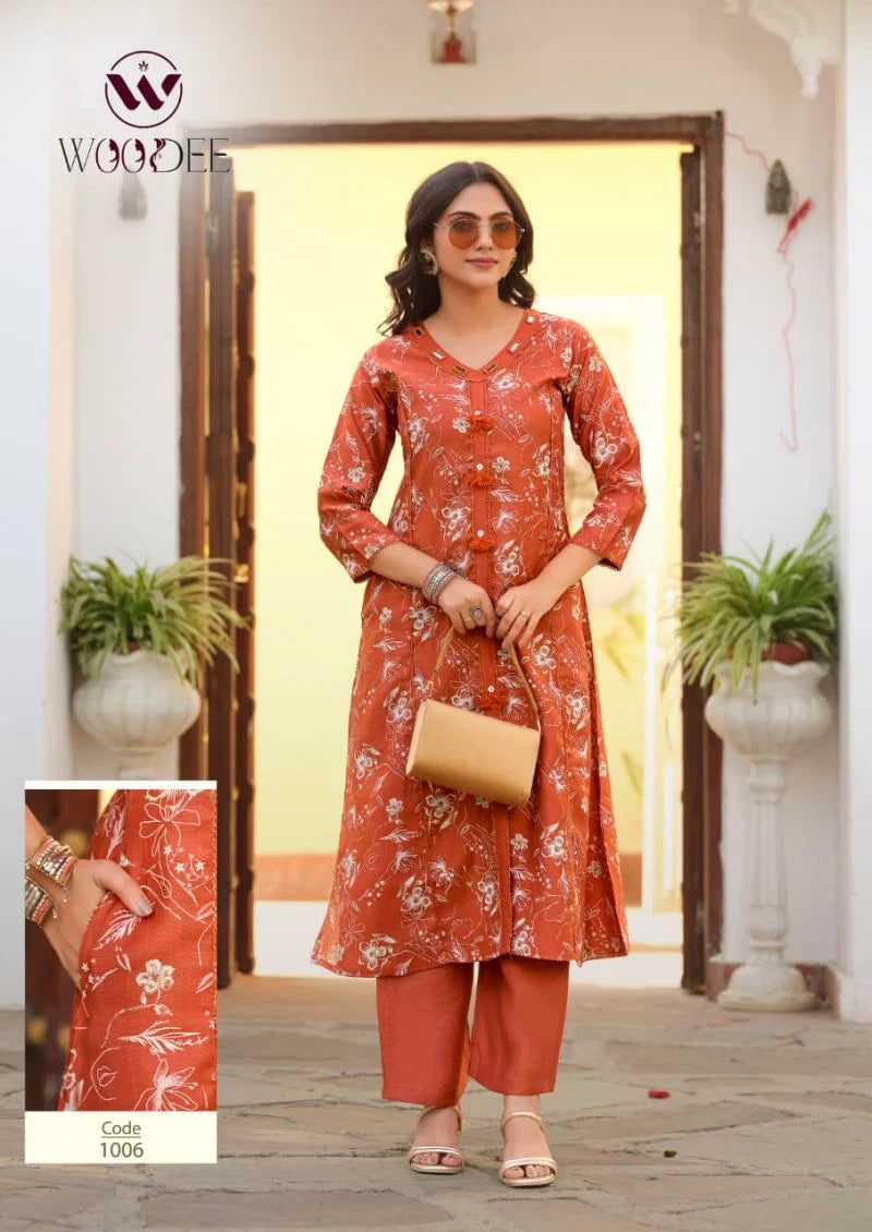 Woodee Mahika Viscose Vertican Printed Kurti With Bottom