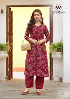 Woodee Mahika Viscose Vertican Printed Kurti With Bottom