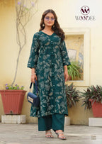 Woodee Mahika Viscose Vertican Printed Kurti With Bottom