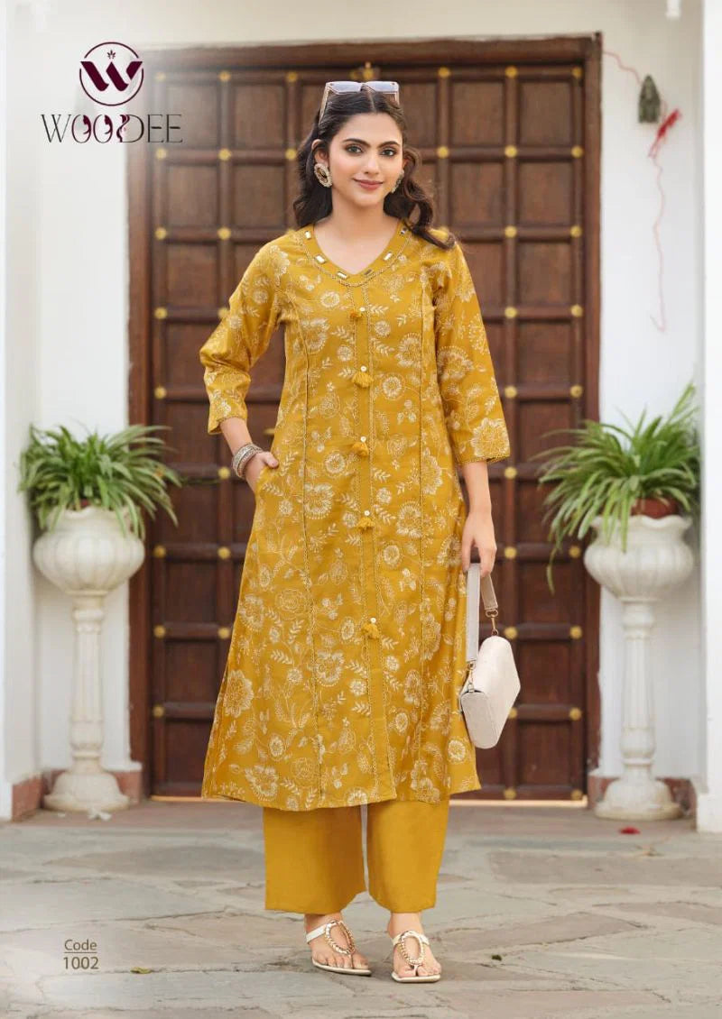Woodee Mahika Viscose Vertican Printed Kurti With Bottom