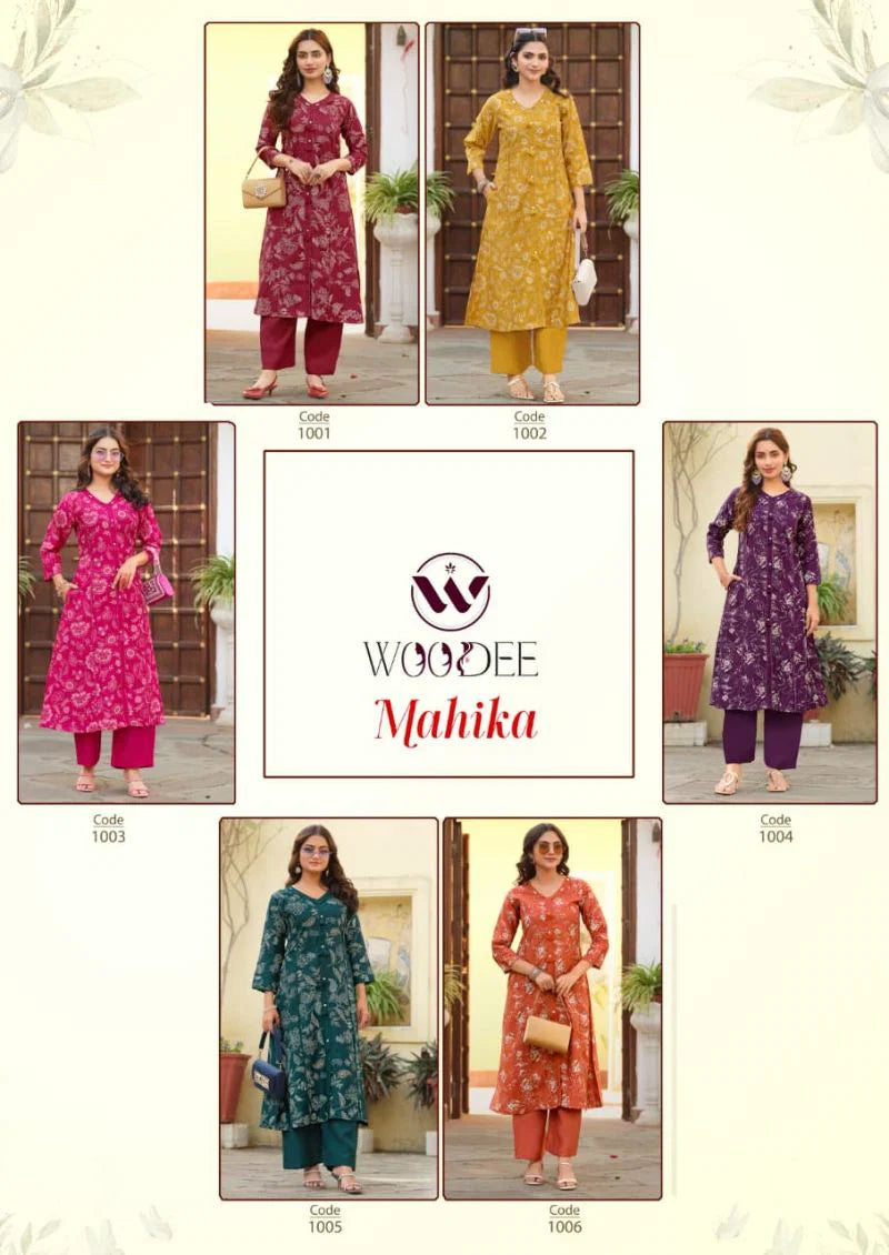 Woodee Mahika Viscose Vertican Printed Kurti With Bottom