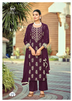 Woodee Nandini Slub Rayon Emboss Print Kurti With Bottom Dupatta
