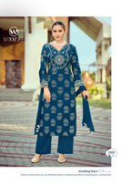 Woodee Nandini Slub Rayon Emboss Print Kurti With Bottom Dupatta