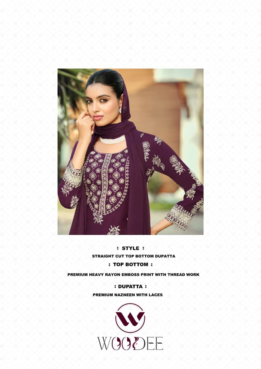 Woodee Nandini Slub Rayon Emboss Print Kurti With Bottom Dupatta