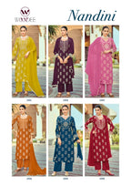 Woodee Nandini Slub Rayon Emboss Print Kurti With Bottom Dupatta
