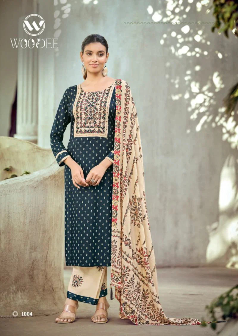 Woodee Rangoli Rayon Printed Kurti With Bottom Dupatta