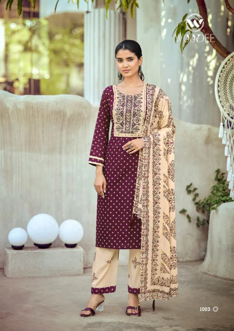 Woodee Rangoli Rayon Printed Kurti With Bottom Dupatta