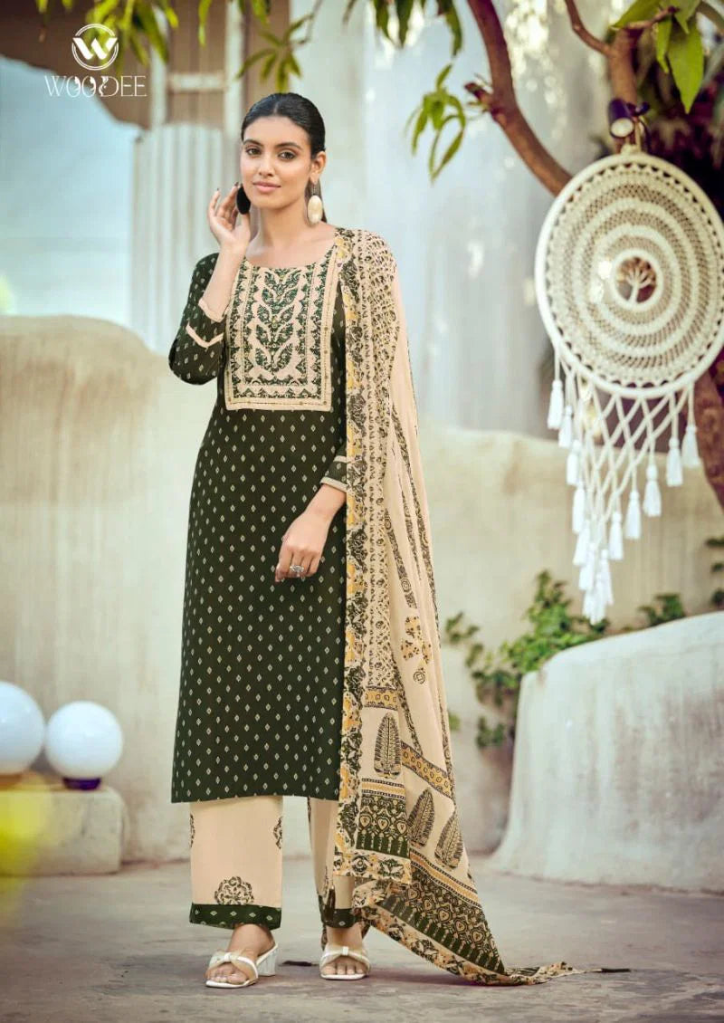 Woodee Rangoli Rayon Printed Kurti With Bottom Dupatta