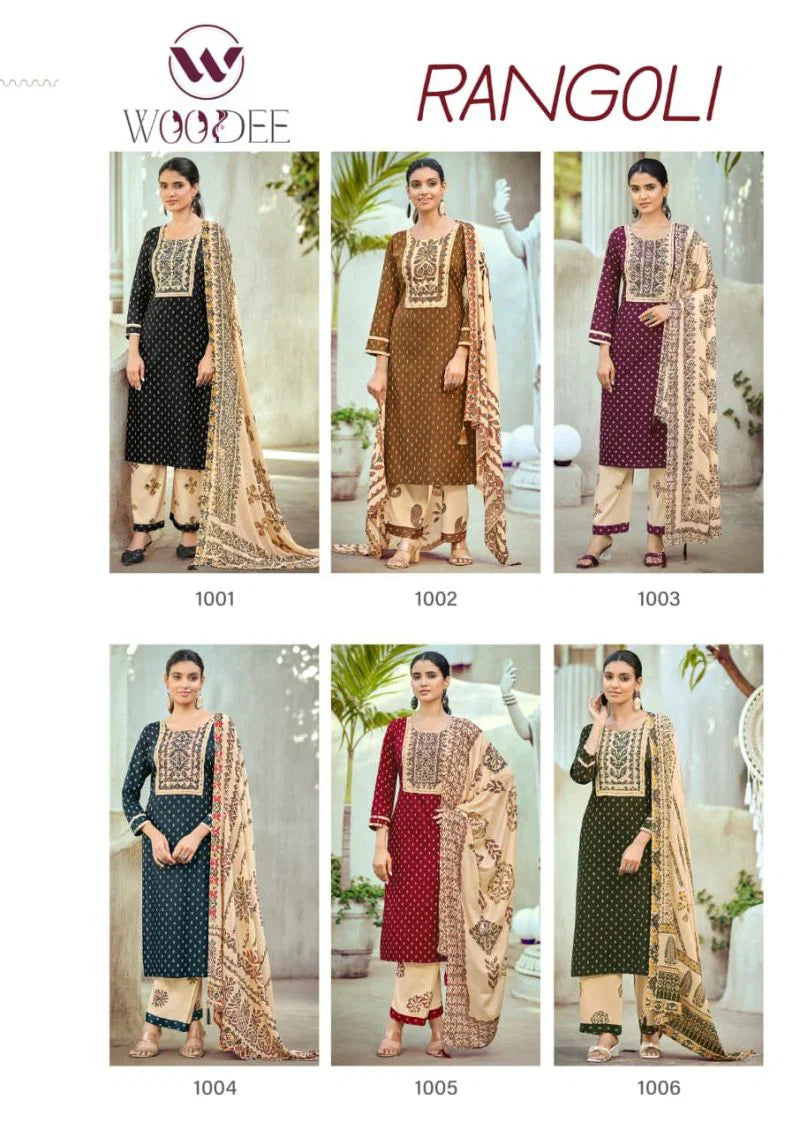 Woodee Rangoli Rayon Printed Kurti With Bottom Dupatta