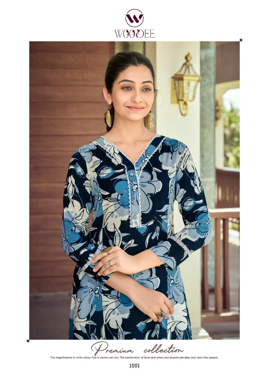 Woodee Shakira Vol 3 Rayon Printed Kurti With Bottom Dupatta