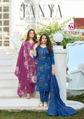 Woodee Tanya Viscose Vertican Mirror Handwork Kurti Pant And Dupatta