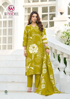 Woodee Tanya Viscose Vertican Mirror Handwork Kurti Pant And Dupatta