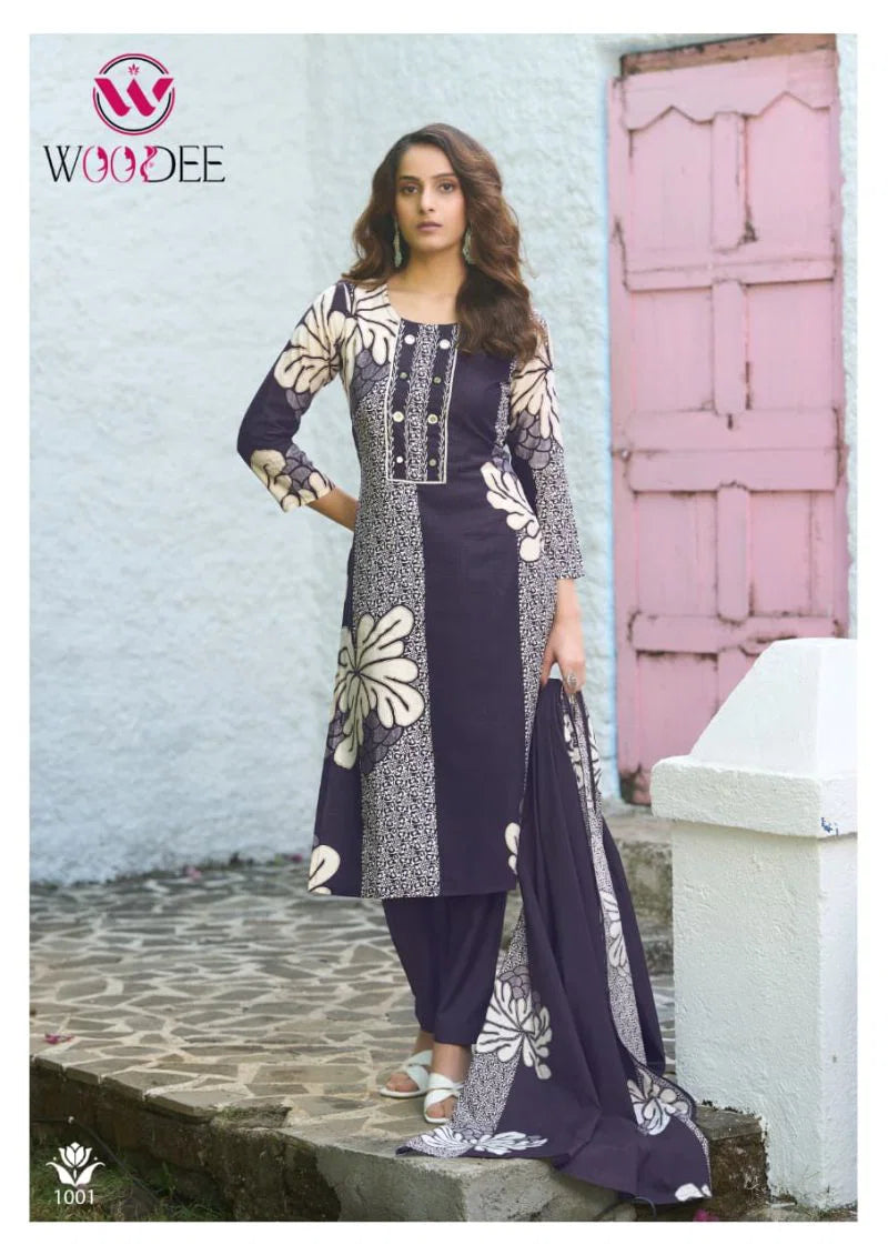 Woodee Tanya Viscose Vertican Mirror Handwork Kurti Pant And Dupatta