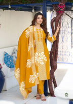 Woodee Tanya Viscose Vertican Mirror Handwork Kurti Pant And Dupatta