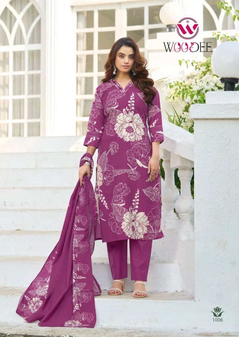 Woodee Tanya Viscose Vertican Mirror Handwork Kurti Pant And Dupatta