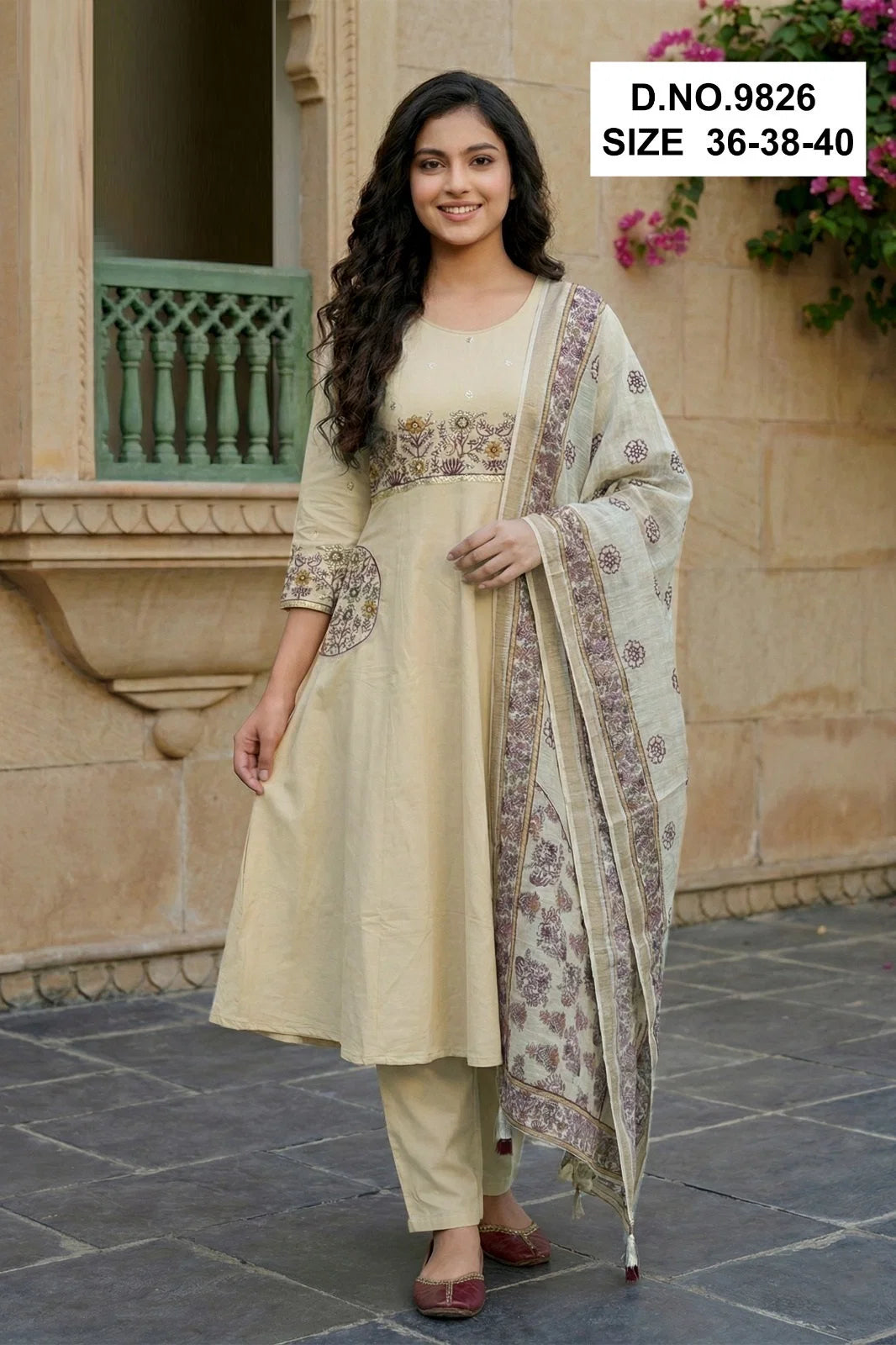 Yaashna 9825 To 9827 Dhabu Cotton Embroidery Anarkali Kurti Set