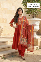 Yaashna 9825 To 9827 Dhabu Cotton Embroidery Anarkali Kurti Set