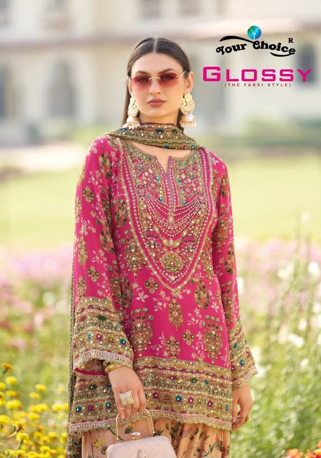 Your Choice Glossy 5001 And 5002 Chinon Designer Salwar Kameez